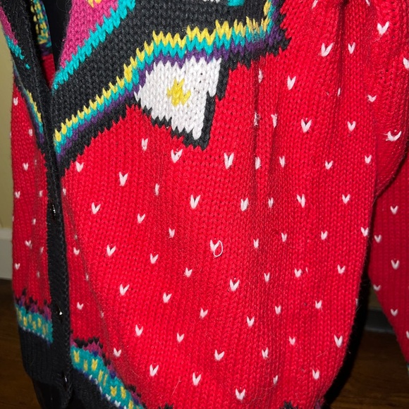 Complements 90s Retro Red Colorful Knit Button Up Cardigan Sweater Size S - Picture 8 of 14